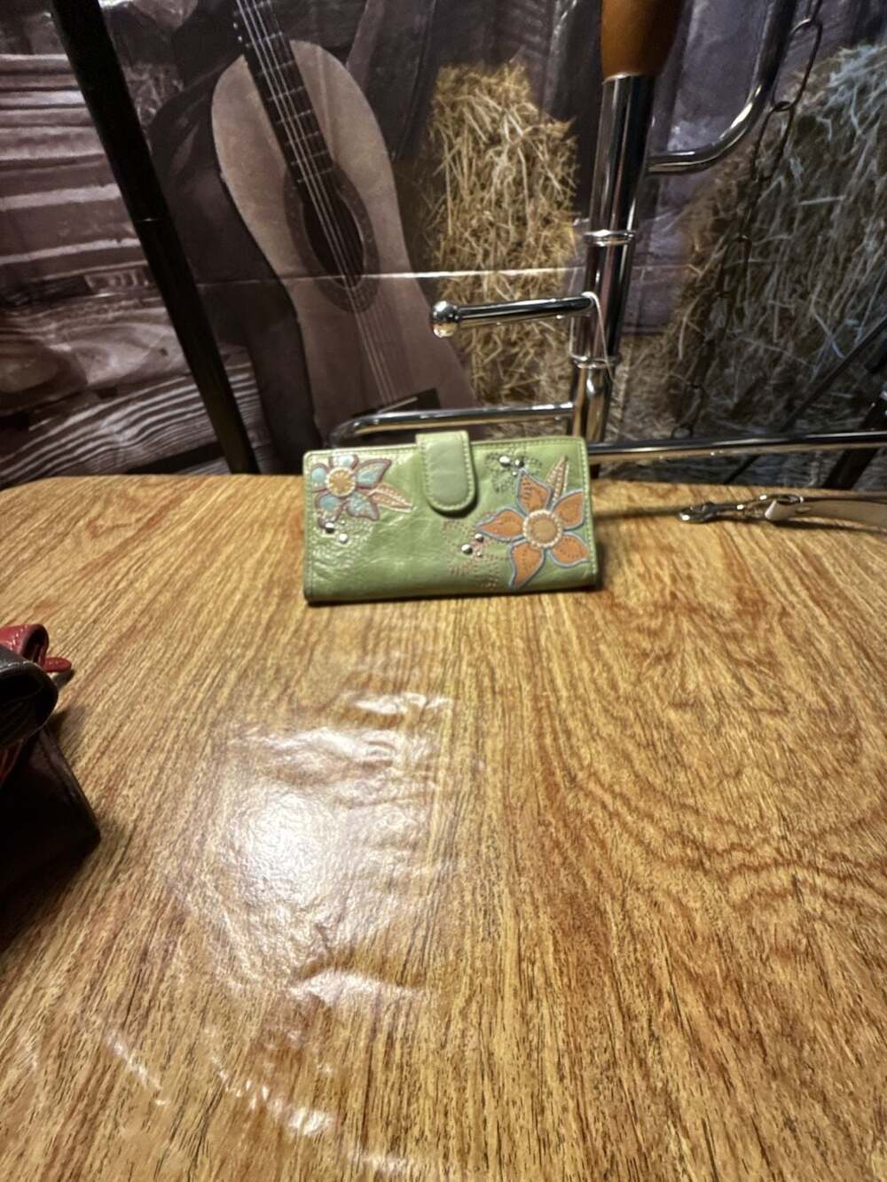 LAVISHY Floral Embroidered Snap Wallet in Light Green